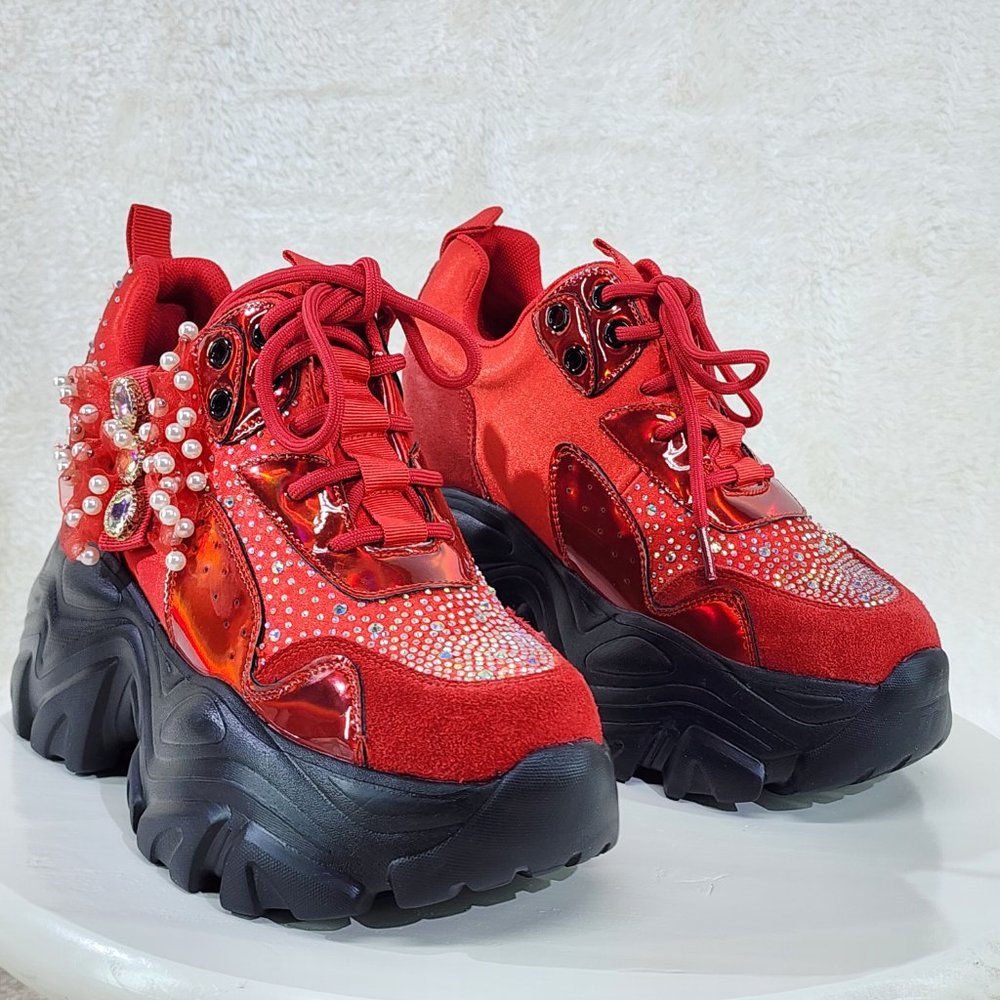 Elegant Red Women's Wedge Sneakers